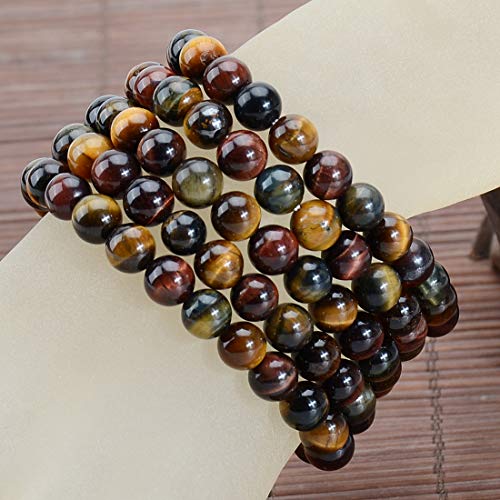 MASSIVE BEADS Handmade Yoga Stretch Elastic Bracelet Natural Stone Crystal Healing Power Energy Gifts for Unisex Adult 4mm 6mm 8mm 10mm - color: 3-Tiger's Eye (Vitality and Abundance), size: 8mm