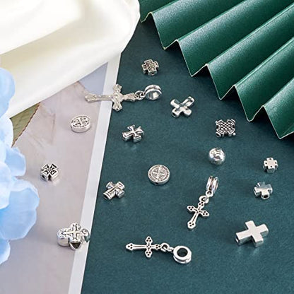 Craftdady 70pcs Tibetan Silver Crucifix Cross Beads Metal Cross Spacer Charms for Jewelry Crafts Making Hole: 1-2mm - color: 14 Style, 70pcs, Antique Silver