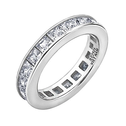 Amazon Essentials Platinum-Plated Sterling Silver Infinite Elements Cubic Zirconia Channel Princess-Cut All-Around Band Ring - size: 8