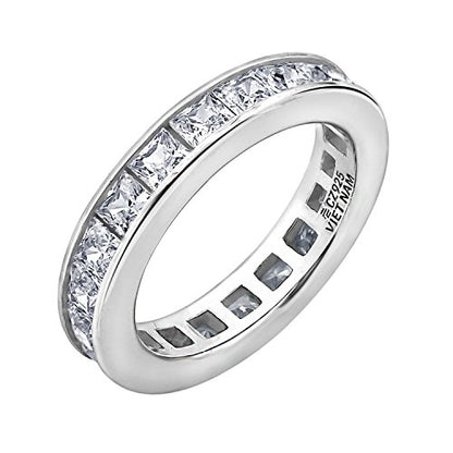 Amazon Essentials Platinum-Plated Sterling Silver Infinite Elements Cubic Zirconia Channel Princess-Cut All-Around Band Ring - size: 8