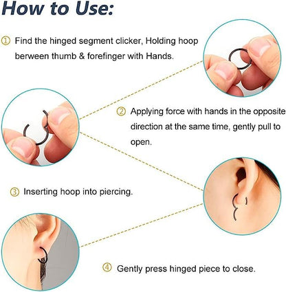 4Pcs 16G 18G 20G Surgical-Steel-Piercing-Ring-Nose-Rings-Hinged-Hoop-Earrings,6mm 8mm 10mm 12mm Seamless Stainless Steel Clicker Eyebrow Septum Piercing Hoop,Sliver Black Gold Rose Gold Rainbow Body Jewelry Set - color: 20G 8mm Black