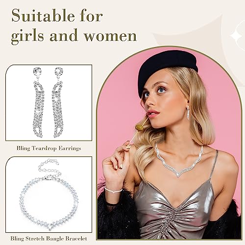 4 Pcs Silver Clutch Purse Jewelry Set for Women Rave Accessories Evening Rhinestone Purse Silver for Bride Wedding - style: Delicate Style