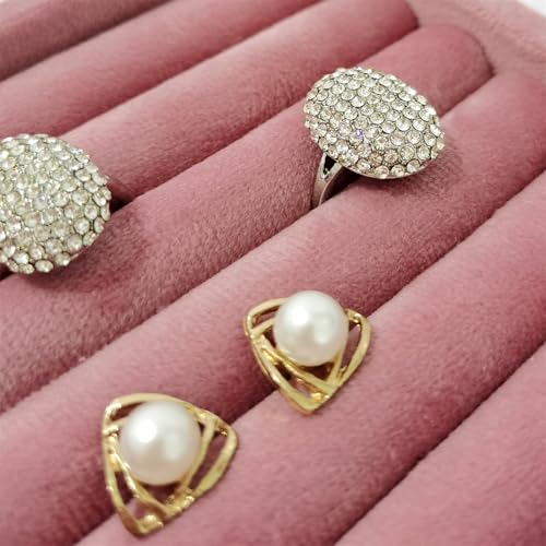 SCIKHETF Velvet 5 Slots Ring Earrings Trays Small Showcase Display Travel Ring Holder & Organizer (Pink) - color: Pink