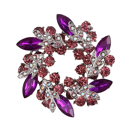 EVER FAITH Austrian Crystal Wedding Corsage Jewelry Accessory Bridal Flower Wreath Brooch Pin for Women - color: Purple w/ Light Purple Silver-Tone