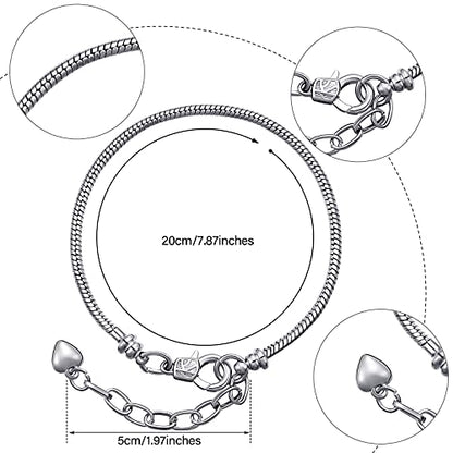 Hicarer 30 Pieces 7.87 Inch Snake Charm Bracelet Chain Bracelet Chains with Heart Lobster Clasp Extender for Women DIY Jewelry Crafts Supplies, Silver - color: silver