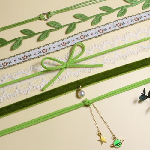Nova&Aria Chokers Set For Women Heart Choker Necklaces Flower Pendant Velvet Cute Pink Turquoise Blue White Black Choker Necklace Christmas Colorful Lace Chokers - color: Green-A