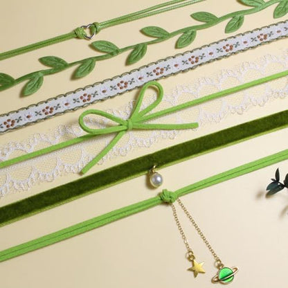 Nova&Aria Chokers Set For Women Heart Choker Necklaces Flower Pendant Velvet Cute Pink Turquoise Blue White Black Choker Necklace Christmas Colorful Lace Chokers - color: Green-A