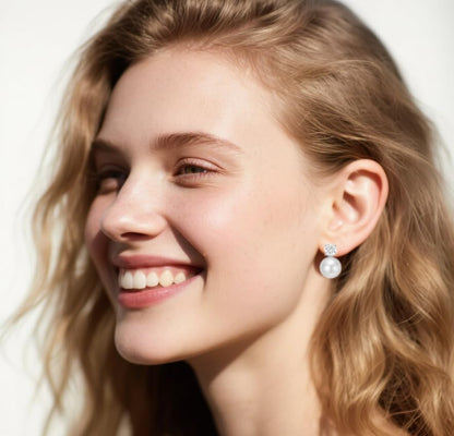 Pearl Clip on Earrings for Women - 14K Gold Silver Plated Cubic Zirconia Non Pierced Ear Clips Jewelry Gifts for Wedding Bridal Party Gifts - color: Silver-10mm