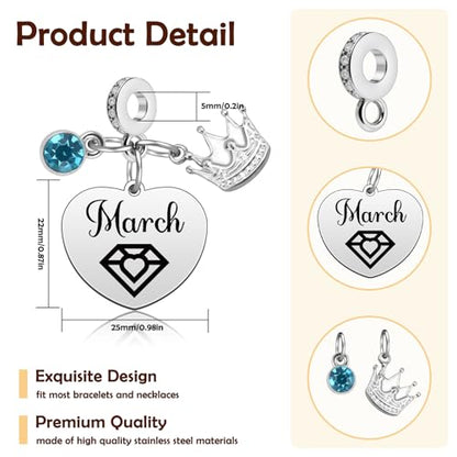 Birthday Gifts for Women Birthstone Charms for Bracelets Necklaces Jewelry Gift for Mom Wife Daughter Granddaughter Niece Sister Girlfriend - color: March