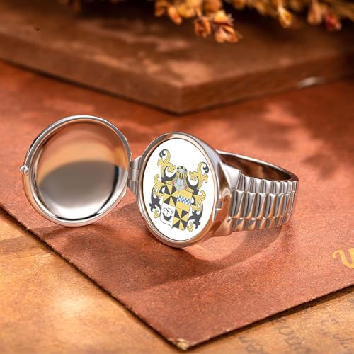 AILIN Custom Picture Rings For Men Personalized Engraved Monogram Initial Number Family Crest Coat of Arms Signet Rings For Father Son Family Memorial Dad Rings Class Graduation Gifts For Papa - style: Round Style
