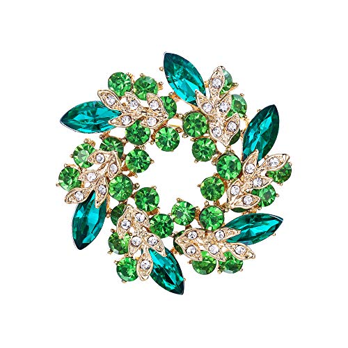 EVER FAITH Austrian Crystal Wedding Corsage Jewelry Accessory Bridal Flower Wreath Brooch Pin for Women - color: Green Gold-Tone