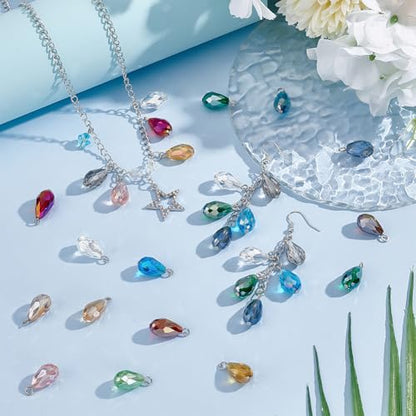 PH PandaHall Faceted Teardrop Charms, 70pcs, 14 Colors, 20mm, AB Color | Glass Crystal Pendants, Glass Charms Beads, For Necklace Earring Bracelet, For DIY Jewelry Craft Making