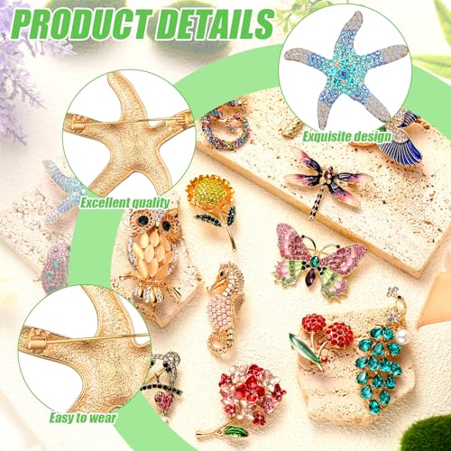 Sasylvia 16 Pcs Women Brooch Set Rhinestone Vintage Animal Insect Plant Pins Brooches Bulk for Christmas Women Girls Gifts - style: Nature
