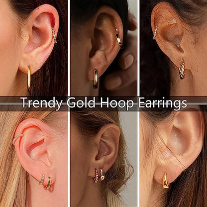 9 Pairs Gold Hoop Earrings for Women, 14K Real Gold Plated Chunky Hoop Earrings Set for Women Hypoallergenic Thick Lightweight Earring for Womens Jewelry Gifts - color: Rose Gold-Plated