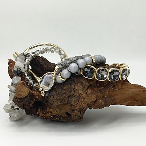 Yomisa Boho Beaded Bracelets/Bangle for Women,Multilayer 5/6/7PCS Healing Natural Handmade Stone Bead Bracelets Stackable Stretch Friendship Beaded Bracelet Set Trendy Western Bohemian Jewelry Gift - color: 6pcs-Gray&silver