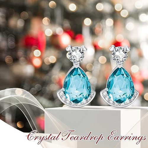 Birthstone Teardrop Crystal Stud Earrings for Women 925 Sterling Silver Solitaire Studs Halo Earrings for Birthday Gifts Teardrop Earrings for women - style: C March
