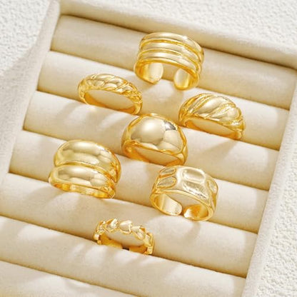 17 MILE Chunky Gold Stackable Rings for Women Non Tarnish, 18K Gold-Plated Statement Open Stacking Rings, Knuckle Band Ring Set - color: Gold 7 Pcs Open