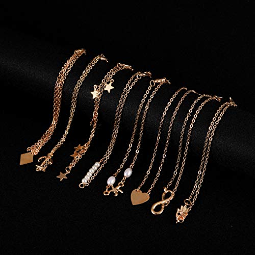 Softones 16Pcs Ankle Bracelets for Women Gold Silver Two Style Chain Beach Anklet Bracelet Jewelry Anklet Set,Adjustable Size - color: B:Gold
