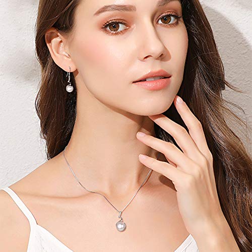 EleQueen 925 Sterling Silver CZ Freshwater Cultured Pearls Bridal Pendant Necklace Earrings Wedding Jewelry Sets, Valentine's Day/Mother's Day/Christmas Gift - style: Pearl Necklace Sets