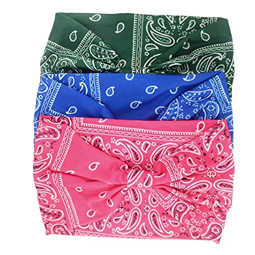 Yeshan Wide Bandana headbands for Women Boho Bandeau Headband Knot Hair Scarf Bands Stretch Floral Printed Non Slip Head bands Elastic Turban Head Wraps Thick African Headband,Pack of 6 - color: No2(paisley 6 pcs)