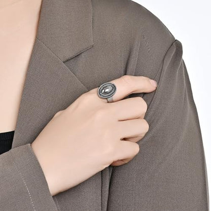 Polished Stainless Steel Signet Ring with 18MM Wide Oval for Women - color: Silver