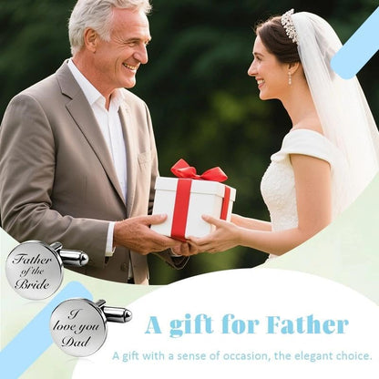 Silver Cufflinks for Men Wedding Engagement Gifts for Him Cuff Links 2Pcs Round Stainless Steel Engraved Cufflink for Shirt - color: I Love You Dad