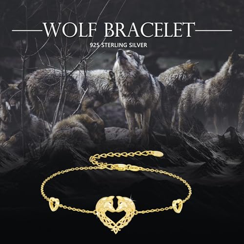 Animal Bracelet for Women 925 Sterling Silver Celtic Dragon/Horse/Wolf Bracelet Adjustable Bracelet Cute Animal Jewelry Gift for Women - style: Wolf Bracelet - Gold
