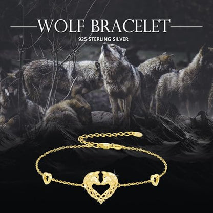 Animal Bracelet for Women 925 Sterling Silver Celtic Dragon/Horse/Wolf Bracelet Adjustable Bracelet Cute Animal Jewelry Gift for Women - style: Wolf Bracelet - Gold