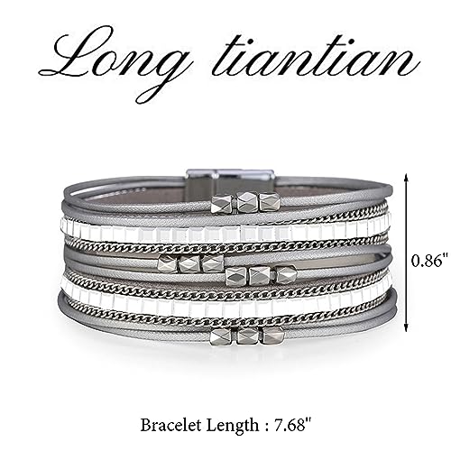 Long tiantian Boho Western Bracelets for Women Leather Wrap Bracelets Turquoise Bracelet Western Jewelry Country Concert Outfits - color: jelly bangles bracelets women(silver)