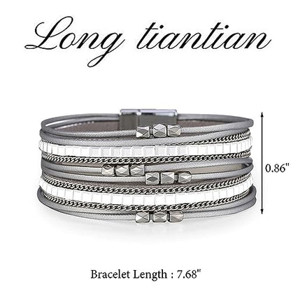 Long tiantian Boho Western Bracelets for Women Leather Wrap Bracelets Turquoise Bracelet Western Jewelry Country Concert Outfits - color: jelly bangles bracelets women(silver)