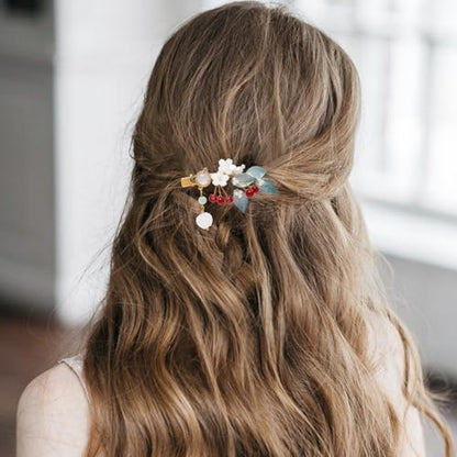 A Pair Wedding Hair Clips, Handmade Floral Design Crystal Hair Clips Pearl Barrettes, Rhinestones Flower Clips Pearl Headpieces Hair Pins Hair Accessories for Women Girls (Blue&Red) - color: Blue&Red