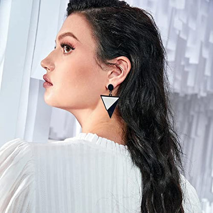 Fashion White Black Triangle Stud Earrings Acrylic Geometric Round Drop Dangle Earrings for Women Girls Summer Holiday Party Jewelry