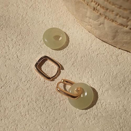 Jade Earrings for Women Chunky Hoop Double Hoop Jade Dangle Earrings Crystal Huggie Jewelry - color: A1:gold white jade earrings