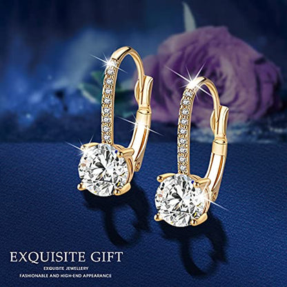 Ladies 1 Carat Diamond Pendant Earrings 18K Gold Plated Cubic Zirconia Hanging Lever Bridal Earrings Girls and Women's Fashion Jewelry - color: gold