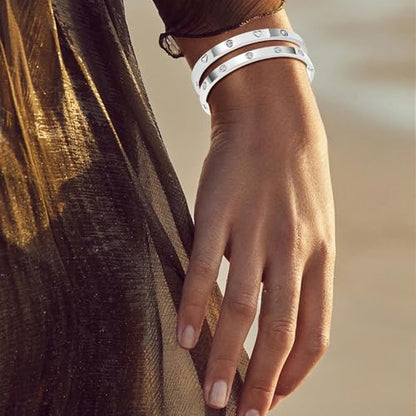 Camhanno Gold Bangles for Women - Stainless Steel Love & Friendship Bracelet Set with Gift Box | Daily Wear & Party Jewelry - color: 2Pcs Silver Set Style 4