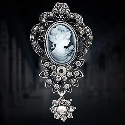 JJTZX Victorian Black Velvet Lace Choker Gothic Lady Cameo Necklace Gift for Her - style: Brooch 6-Silver