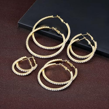 4 Pairs Gold Hoop Earrings for Women | 14K Gold Plated Hypoallergenic Small Large Earrings Set, Lightweight Stainless Steel Hoops - color: Yellow