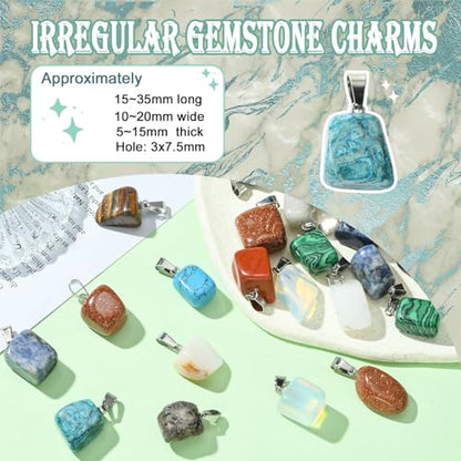 DanLingJewelry 24Pcs Random Irregular Natural and Synthetic Gemstone Pendants Healing Chakra Reiki Stone Bead Charms for Jewellery Making - color: 24pcs - gemstone