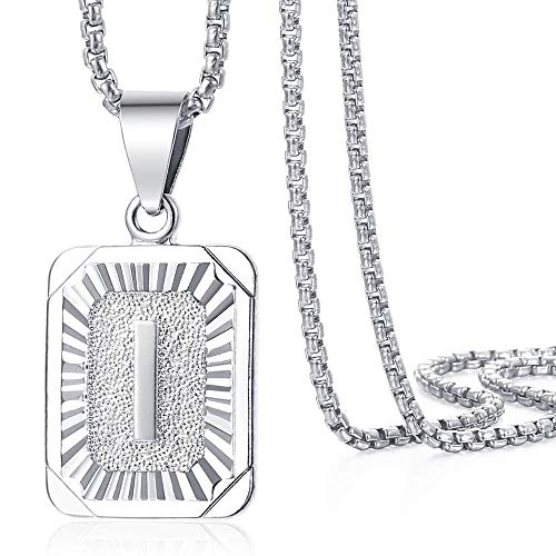 Trendsmax Initial Letter Pendant Necklace Mens Womens Capital Letter White Gold Plated A Z Stainless Steel Box Chain 22inch - style: I