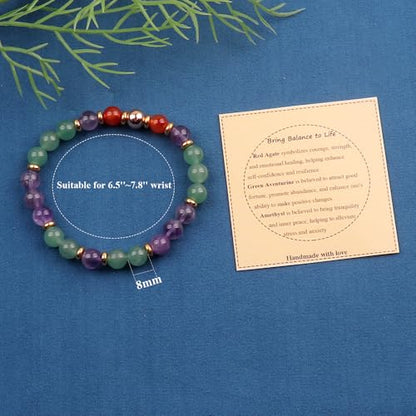 KSQS Healing Stone Bead Bracelet for Women, Natural Gemstones Balance Protection Bracelet, Spiritual Crystal Beads Bracelet Anxiety Relief with Meaning Card - color: Bring Balance to Life