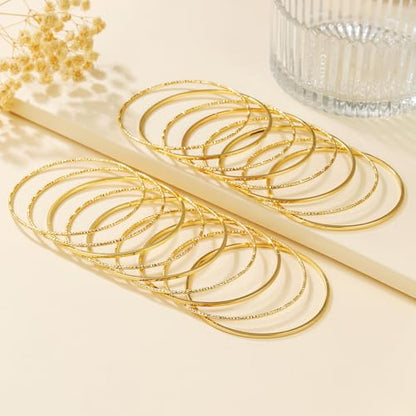 Gold Bangles for Women, 12 Pcs Boho Stackable Bracelets Multi Layer Textured Chunky Bracelets Jewelry Set for Women - color: Style B- 17 pcs gold