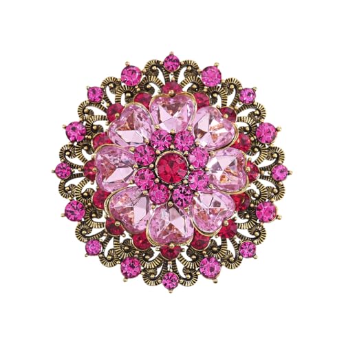 Rhinestone Crystal Flower Brooch Pin Sparkling Large Crystal Sunflower Brooch Vintage Floral Lapel Pins Rhinestone Flower Bouquet Broochs Rose Snowflake Broochs Wedding Bridal Dress Jewelry for Women - color: Pink