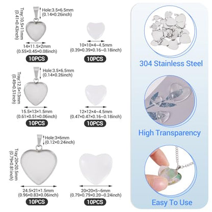 Craftdady Stainless Steel Pendant Cabochon Settings Heart Square Teardrop Flat Round Oval Rectangle Blank Bezel Trays Base Pendant with Glass Cabochons for DIY Earrings Necklace Jewelry - color: Stainless Steel Color Heart 3 Styles