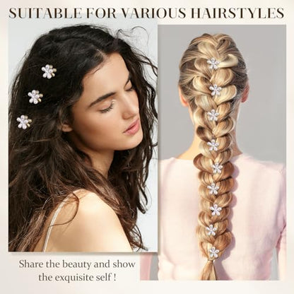 16 Pcs Small Pearl Claw Clips with Flower Design, Mini Hair Clips for Thin Thick Hair, Pearl Hair Accessories for Women Girls Sweet Tiny Hair Clips, Flower Hair Jaw Clamps Nonslip - color: White Flower