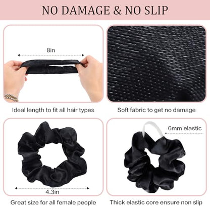 Satin Scrunchies for Women, Girls and Kids 60 Bulk Pack, Black Hair Scrunchie Hair Ties Silk Scrunchy Soft Silky Ponytail Holders for Thick, Curly, Medium, Thin, Fine Hair, No Damage & Non Slip