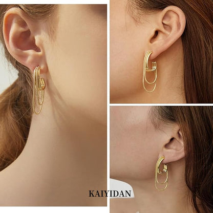 2 Pairs Gold/Silver Hoop Earrings For Women Set Trendy,14K Plated Gold Chunky Huggie Hoop Earings Pack,Oval Twisted Statement Silver Hoops,Fashion Jewelry Gift - color: 21) chain hoops