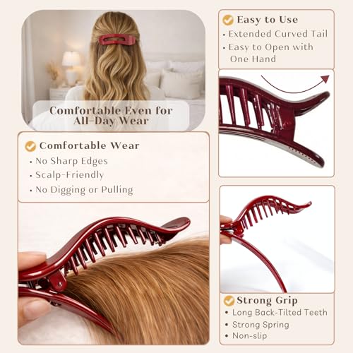 4.5" Lay Down Flat Hair Claw Clips for Driving Yoga Gifts, 4 Pcs | Large French Clips Duckbill Alligator Hair Accessories Side Slide Barrettes for Thin Fine Long/Mediun Thick Hair