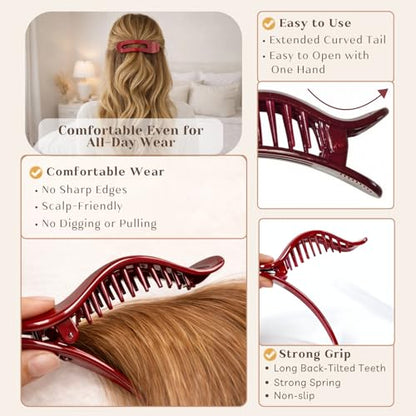 4.5" Lay Down Flat Hair Claw Clips for Driving Yoga Gifts, 4 Pcs | Large French Clips Duckbill Alligator Hair Accessories Side Slide Barrettes for Thin Fine Long/Mediun Thick Hair