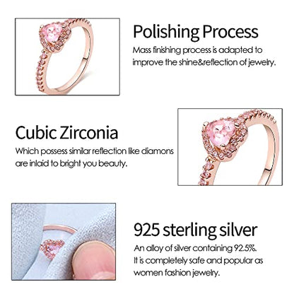 KUNSIR 925 Sterling Silver Rings Classic Cubic Zirconia Eternity Promise Statement Anniversary Wedding Bands Engagement Rings for Women Infinity Forever Love Ring Size 7-9 - style: 1-Pink Stone Ring
