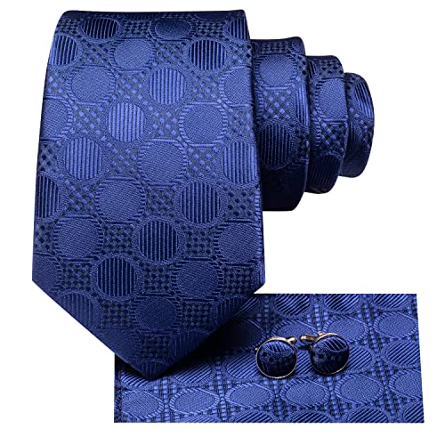 Dubulle Mens Paisley Striped Tie Woven Necktie for Men and Handkerchief Cufflinks Set Wedding Formal Business - color: Blue Plaid